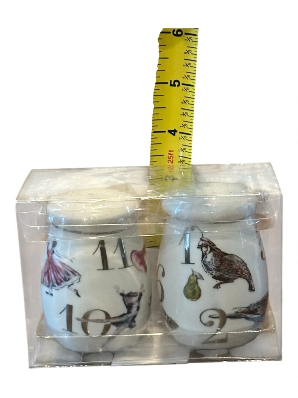 12 Days of Christmas Porcelain Salt & Pepper Shakers - Bird & Number Design